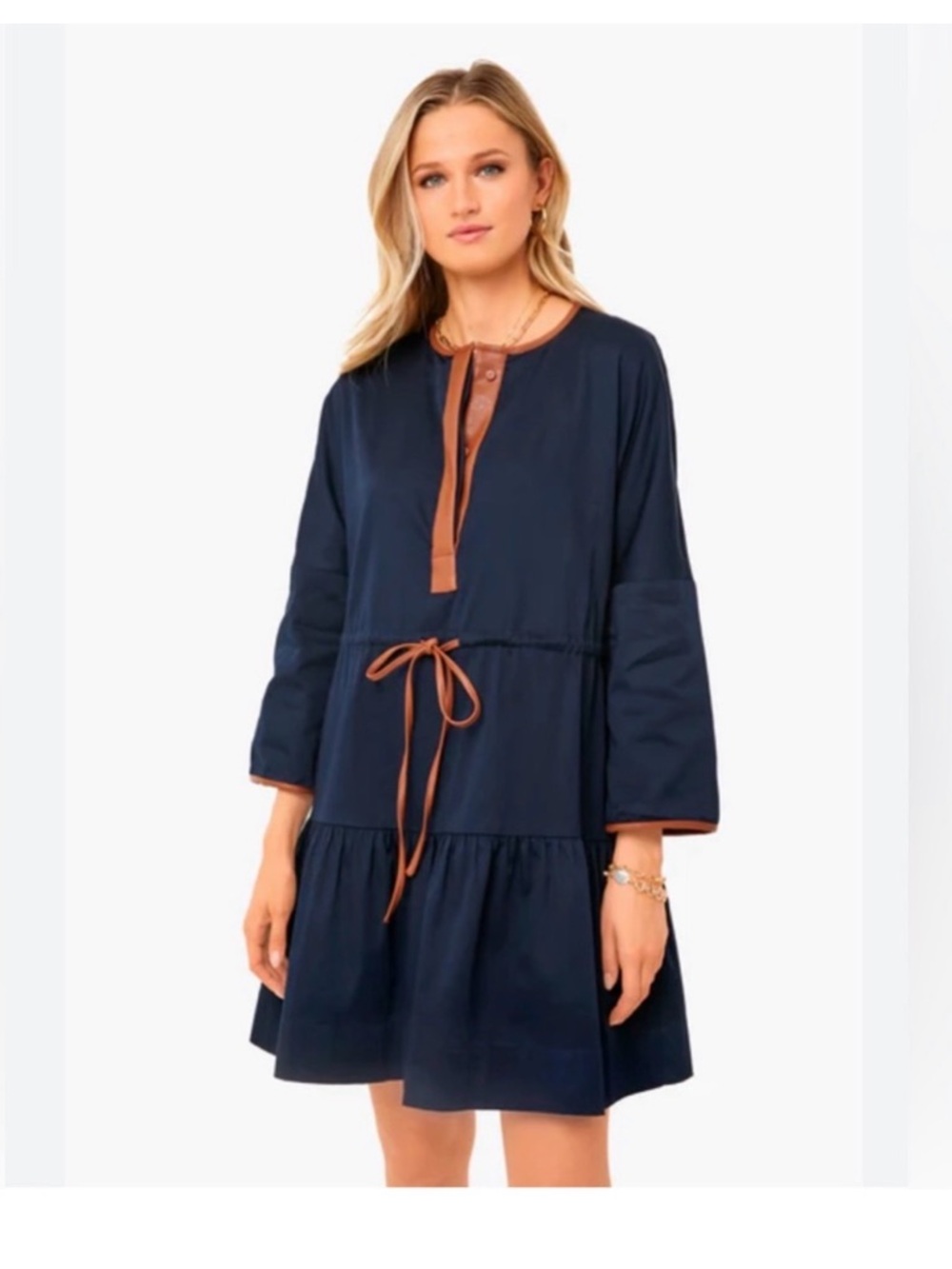 Tuckernuck Navy Tunic Dress with Tan Trim